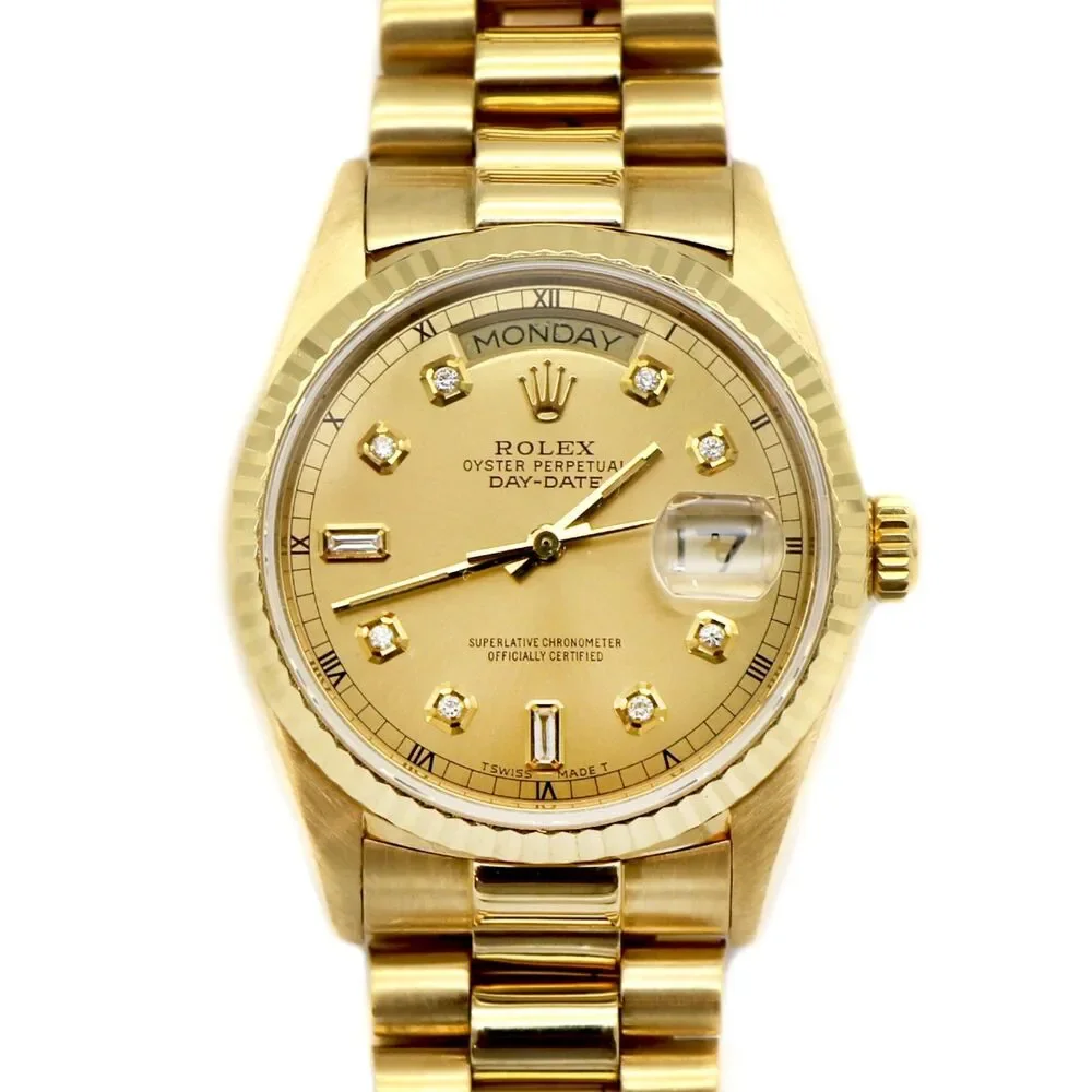 Rolex Vintage President 18K Yellow Gold Diamond Dial Day-Date 36mm Watch